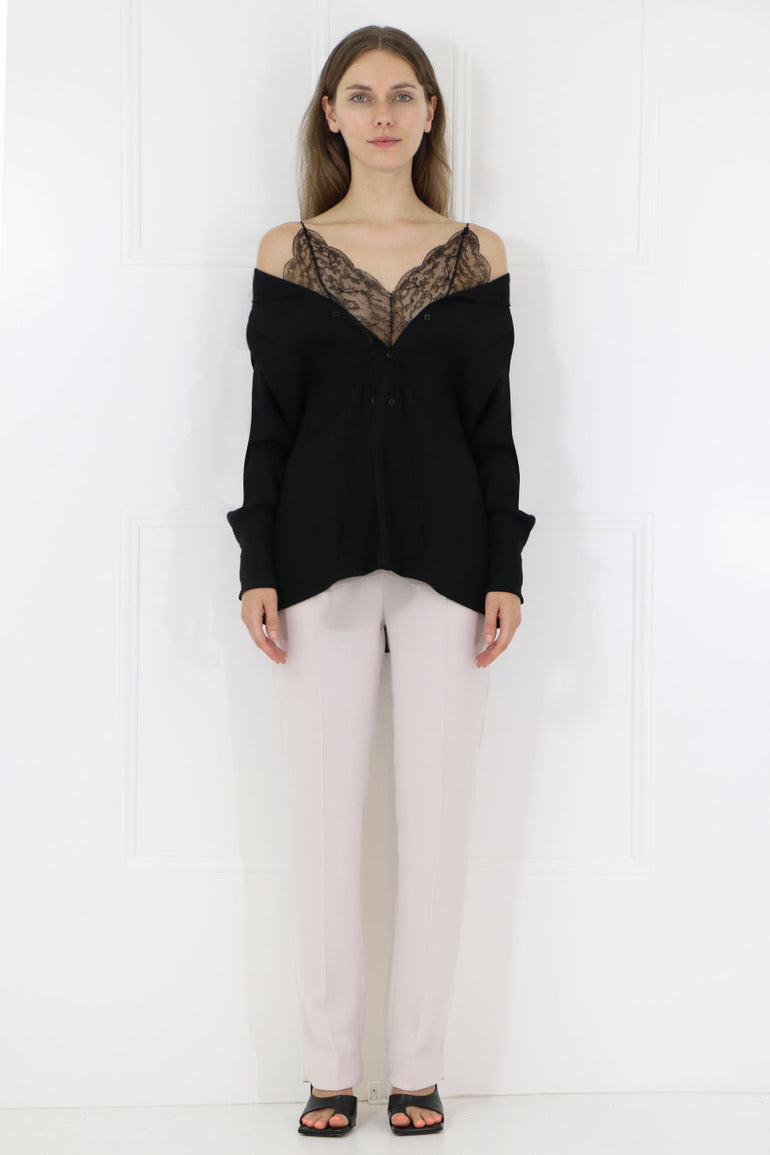 MAISON MARGIELA RTW LACE UNDERLAY BLOUSE L/S BLACK