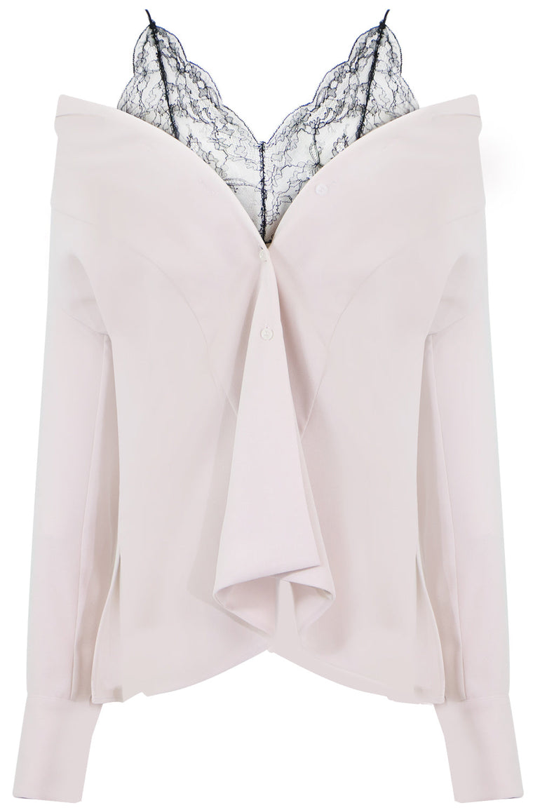 MAISON MARGIELA RTW LACE UNDERLAY BLOUSE L/S POWDER