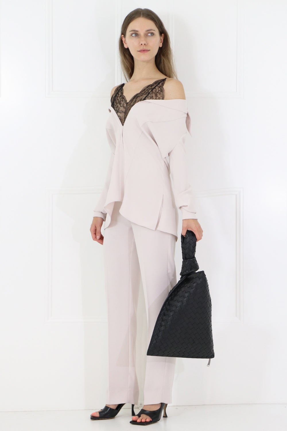 MAISON MARGIELA RTW LACE UNDERLAY BLOUSE L/S POWDER