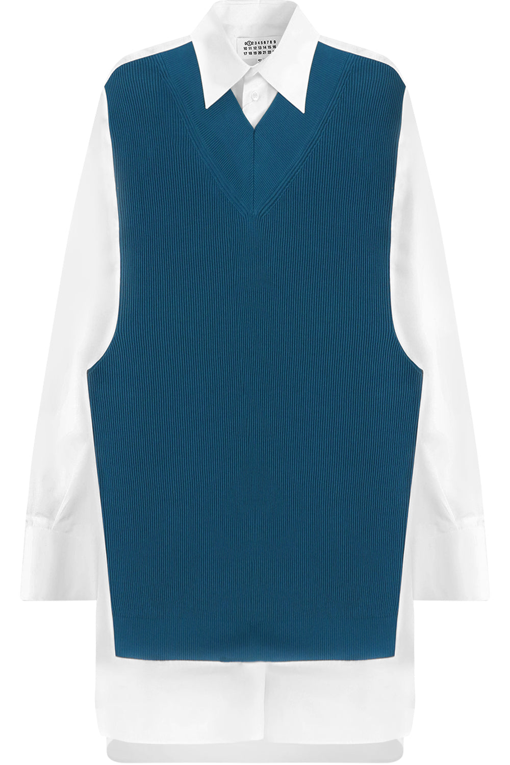 MAISON MARGIELA RTW OVERSIZED KNIT SHIRT DRESS TEAL/WHITE