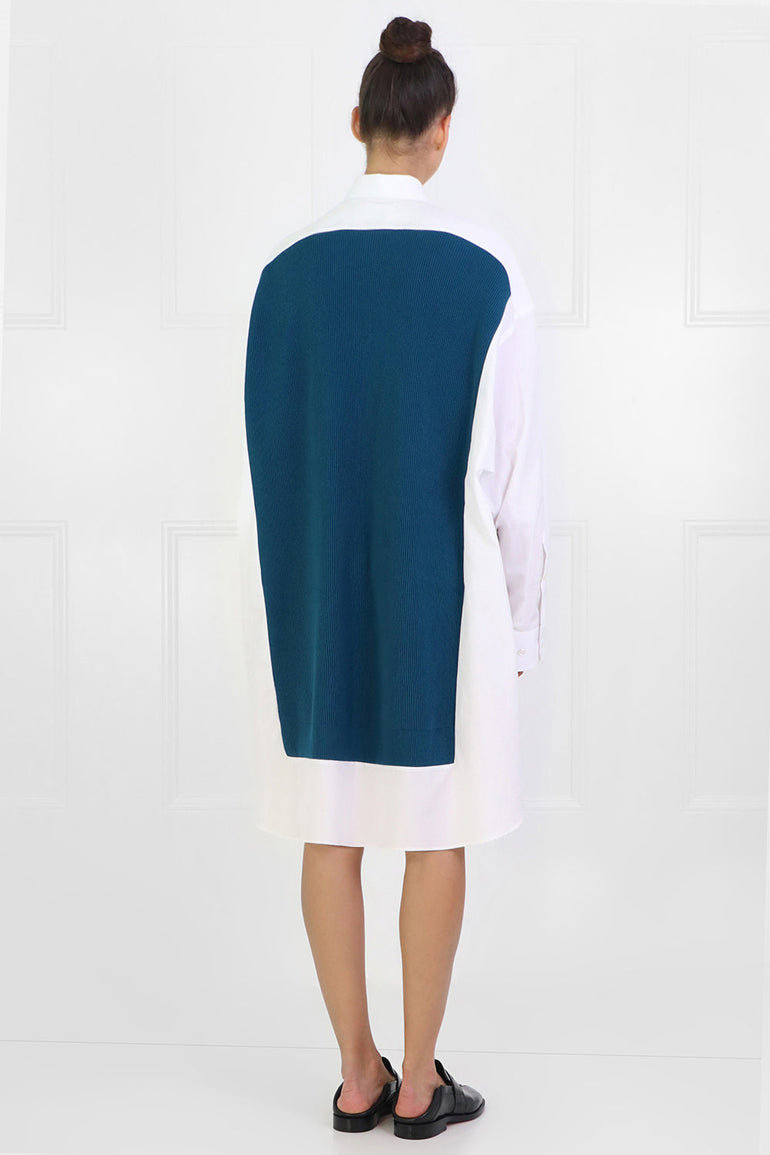 MAISON MARGIELA RTW OVERSIZED KNIT SHIRT DRESS TEAL/WHITE