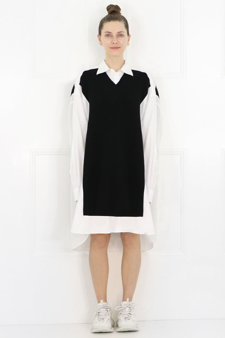 MAISON MARGIELA RTW OVERSIZED KNIT SHIRT DRESS WHITE/BLACK