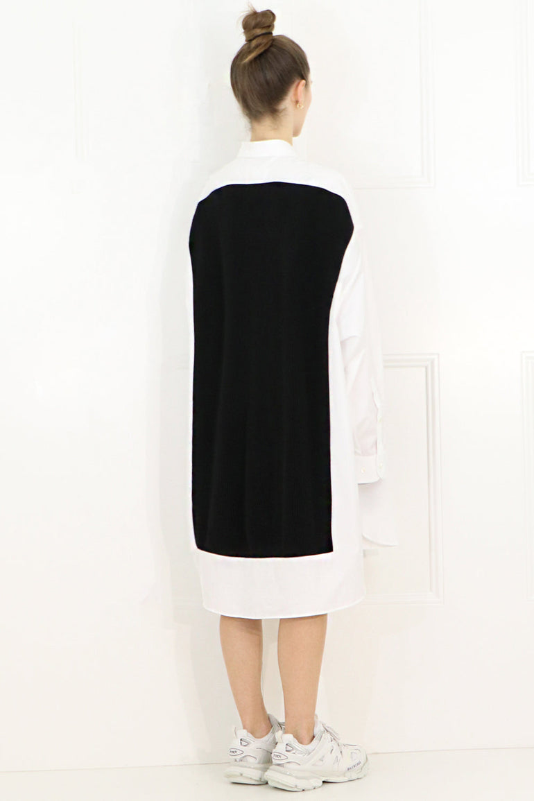 MAISON MARGIELA RTW OVERSIZED KNIT SHIRT DRESS WHITE/BLACK