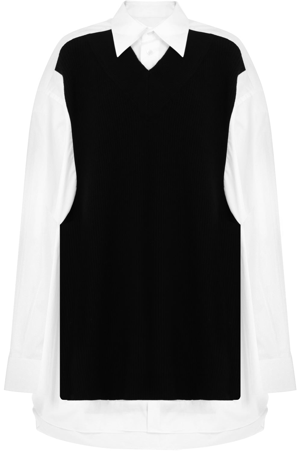 MAISON MARGIELA RTW OVERSIZED KNIT SHIRT DRESS WHITE/BLACK