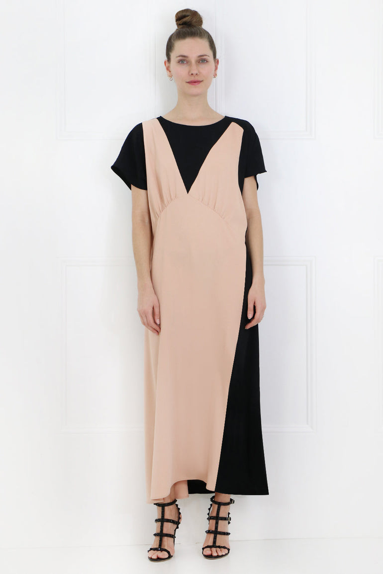 MAISON MARGIELA RTW TWO TONE MIDI DRESS S/S BLACK/NUDE