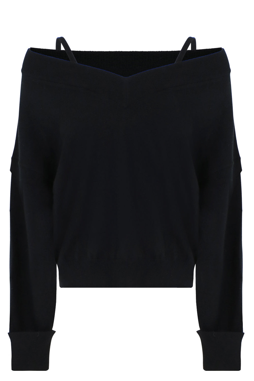 MAISON MARGIELA RTW V-NECK KNIT WITH STRAP DETAIL L/S BLACK