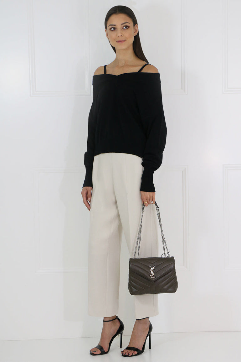 MAISON MARGIELA RTW V-NECK KNIT WITH STRAP DETAIL L/S BLACK