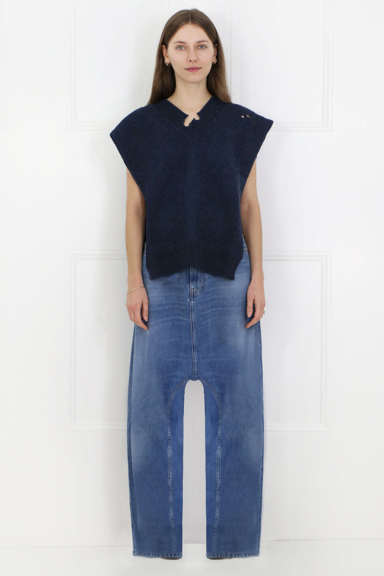 MAISON MARGIELA RTW V-NECK OPEN SIDE KNIT BLUE