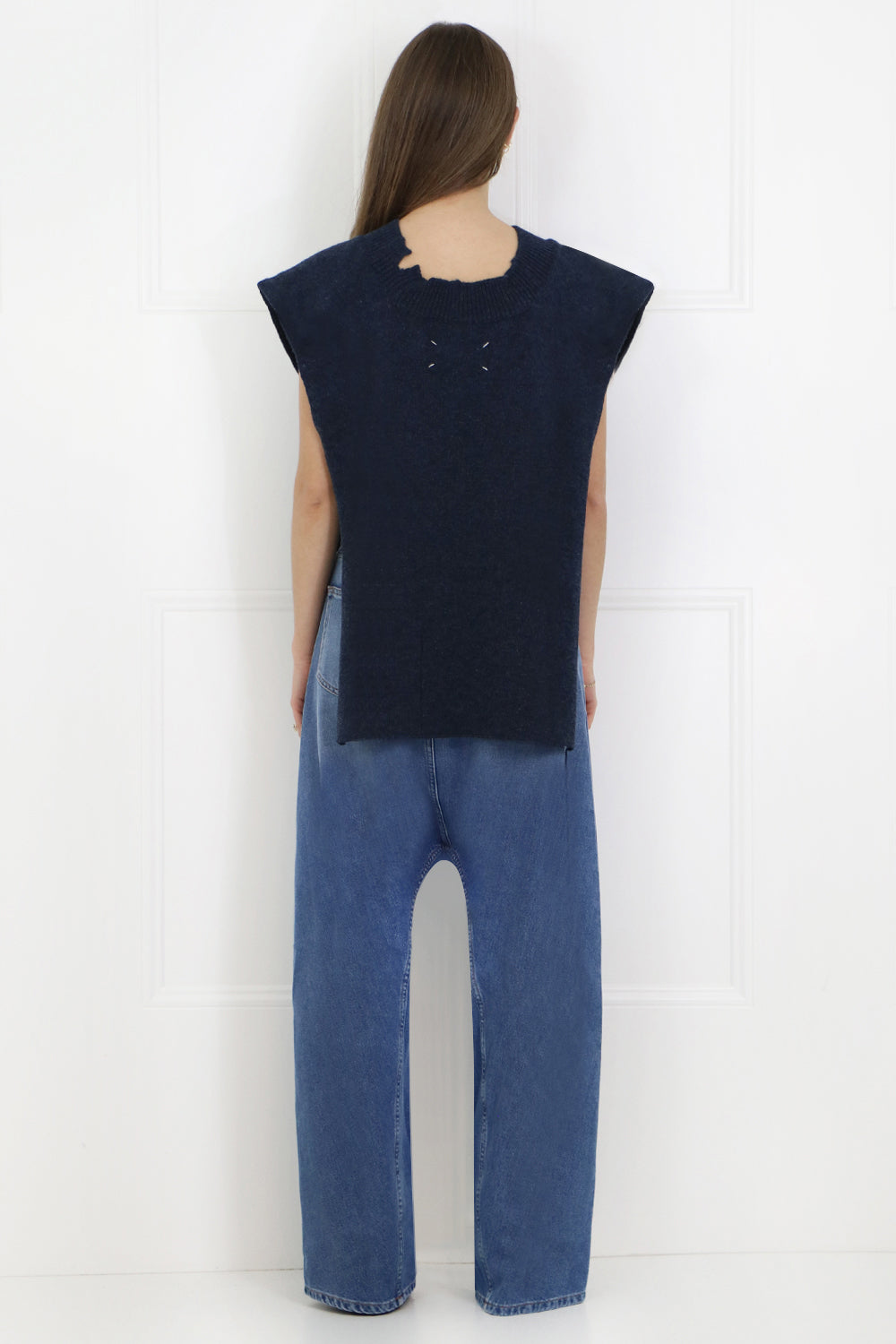 MAISON MARGIELA RTW V-NECK OPEN SIDE KNIT BLUE