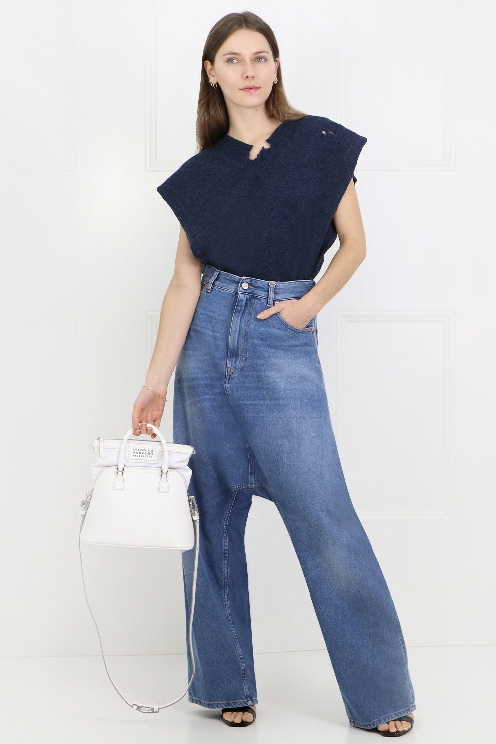 MAISON MARGIELA RTW V-NECK OPEN SIDE KNIT BLUE