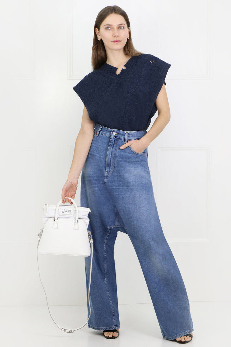 MAISON MARGIELA RTW V-NECK OPEN SIDE KNIT BLUE