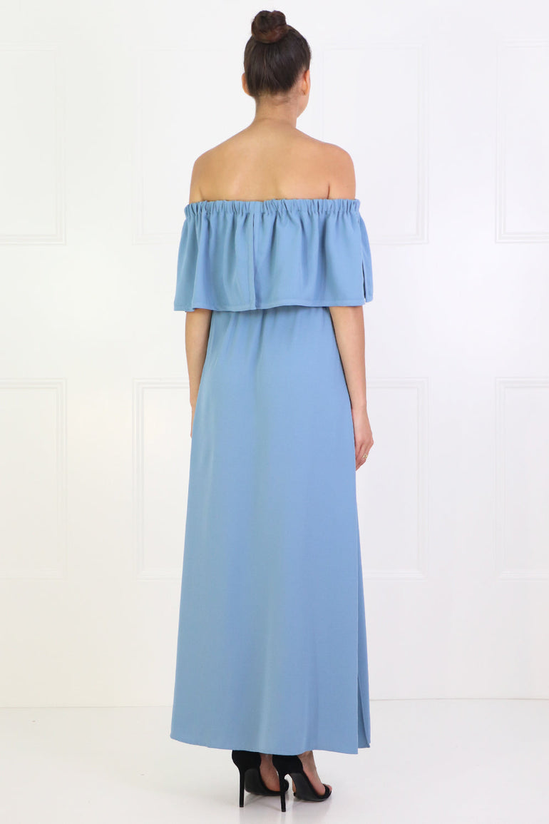 MAISON POI DRESSES FLUID OFF-SHOULDER DRESS LAKE