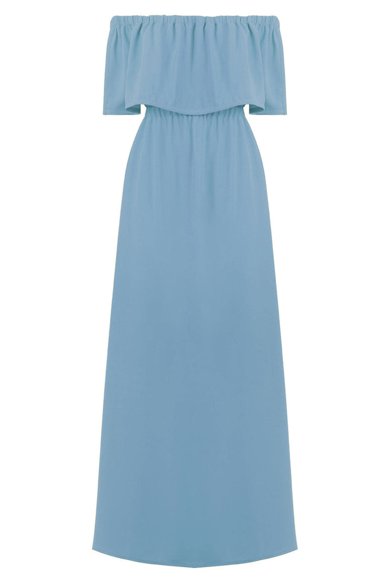 MAISON POI DRESSES FLUID OFF-SHOULDER DRESS LAKE