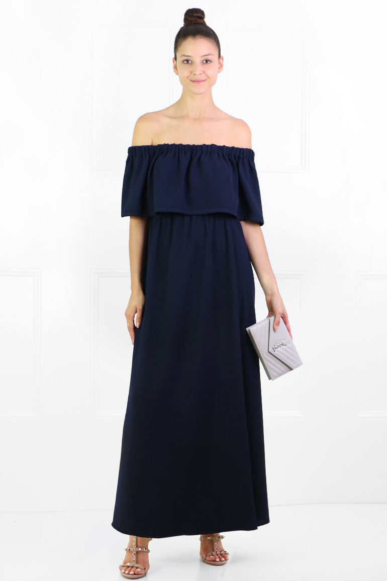 MAISON POI DRESSES FLUID OFF-SHOULDER DRESS NAVY