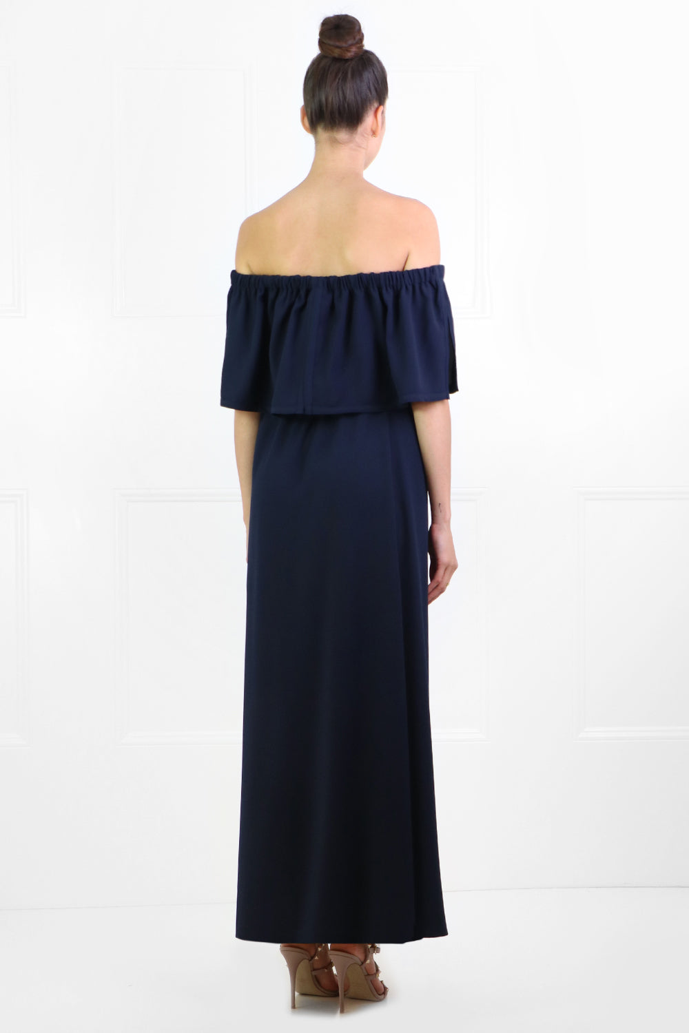 MAISON POI DRESSES FLUID OFF-SHOULDER DRESS NAVY