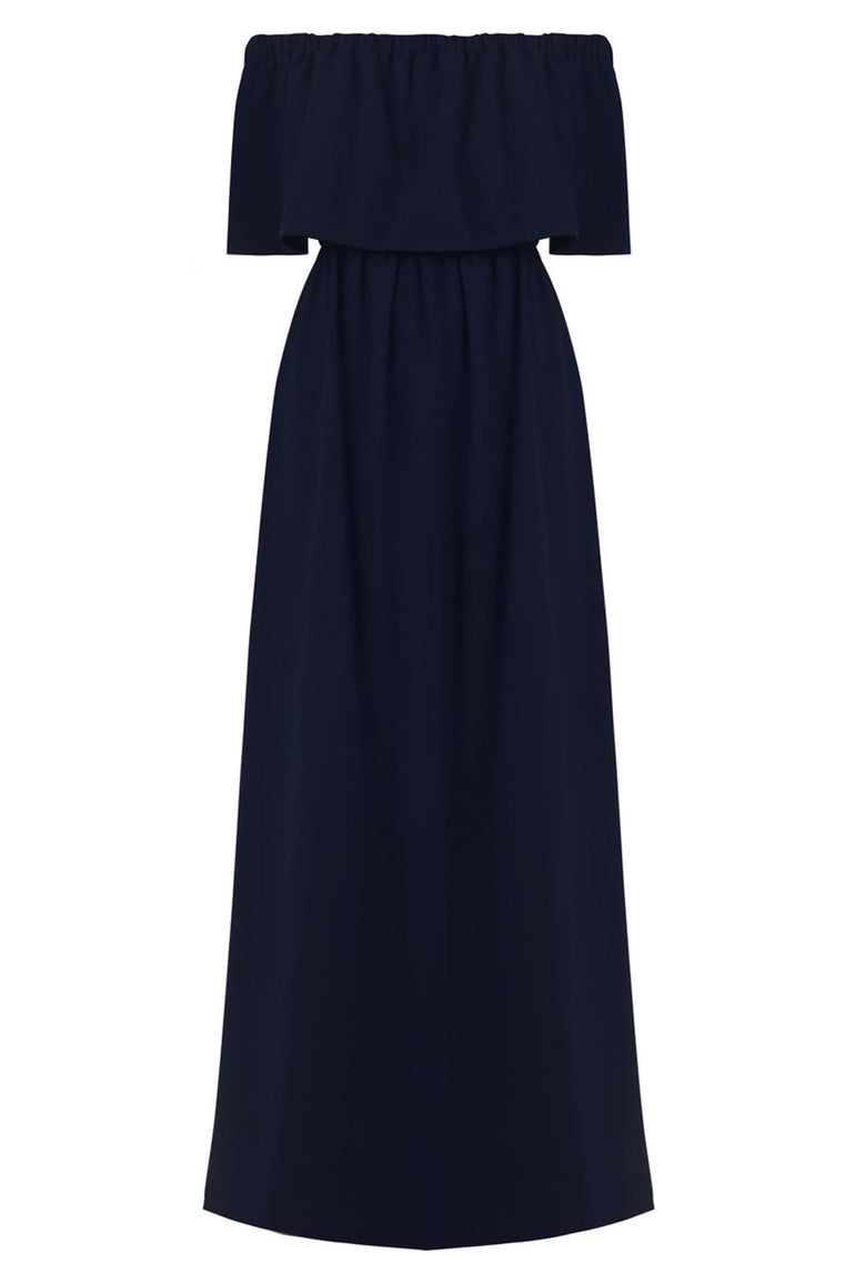 MAISON POI DRESSES FLUID OFF-SHOULDER DRESS NAVY