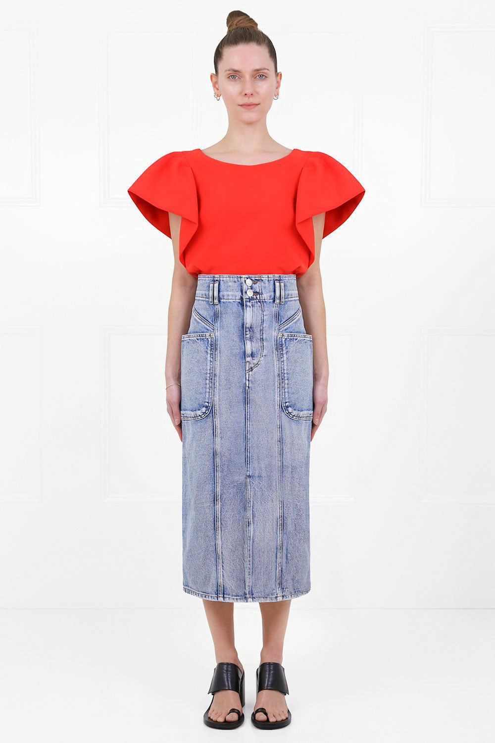 MAISON POI RTW TISSUE CROP TOP WITH PUFF SLEEVE RED