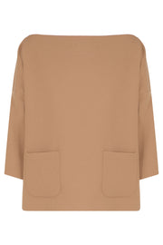 MAISON POI RTW TISSUE SWING TOP WITH POCKETS 3/4SL NUTMEG