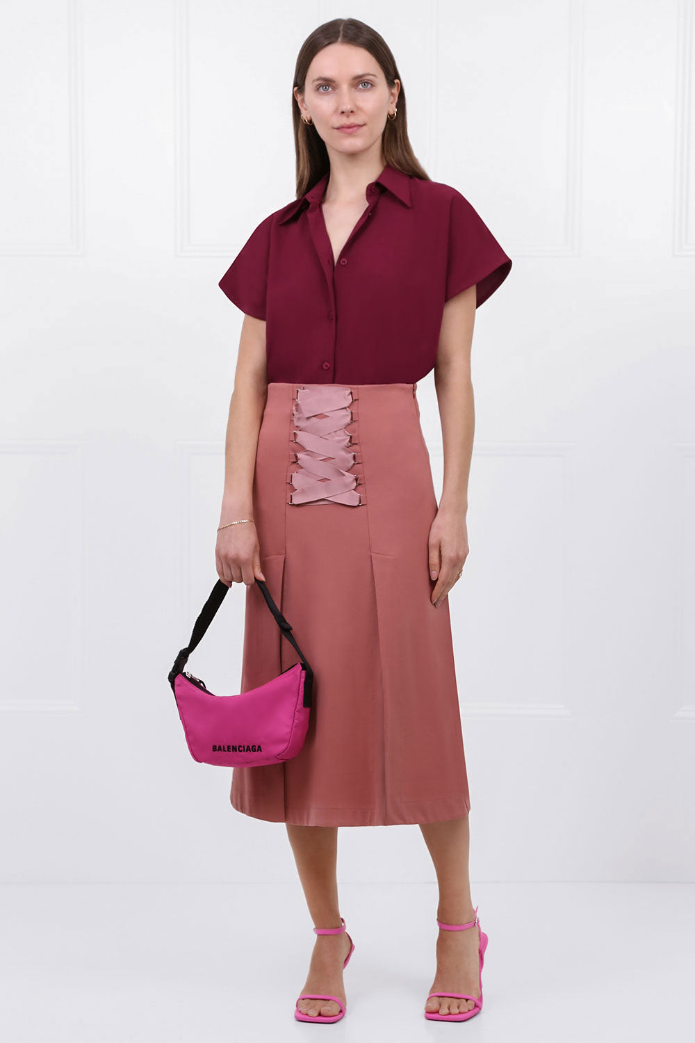 MAISON POI RTW TOUSJOUR A-LINE SPLIT SKIRT SALMON
