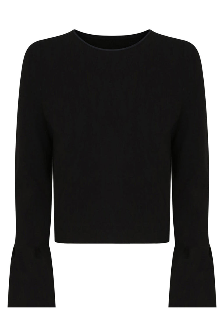 MAISON POI RTW TOUSJOUR PEPLUM SLEEVE CROP TOP BLACK