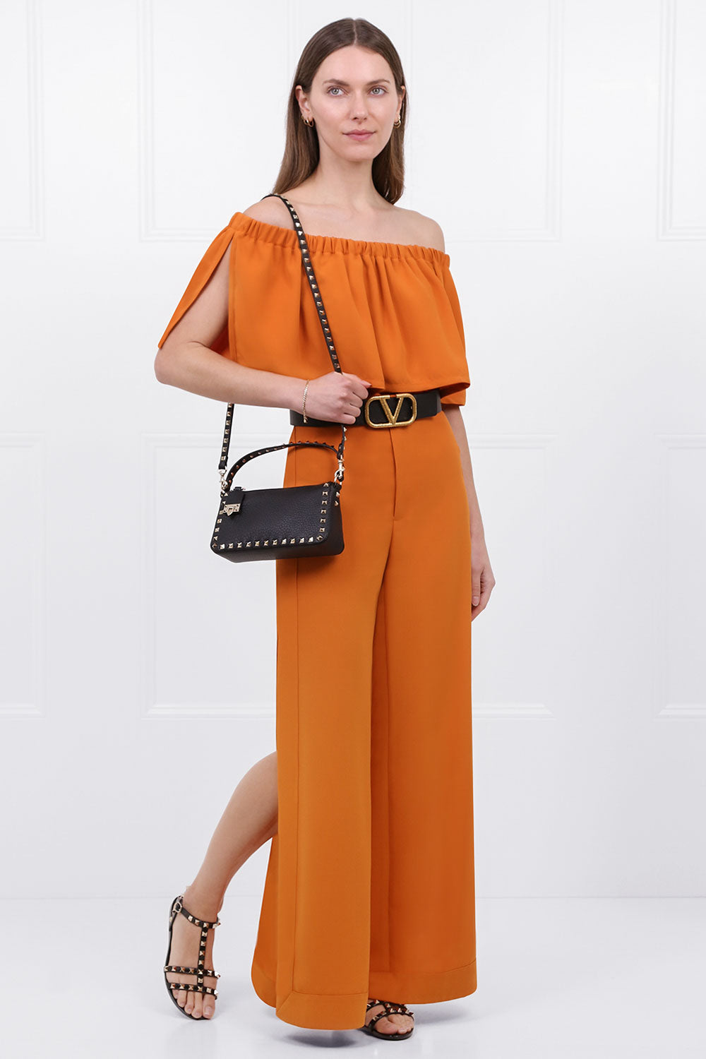 MAISON POI TOPS FLUID OFF-SHOULDER BLOUSE ORANGE