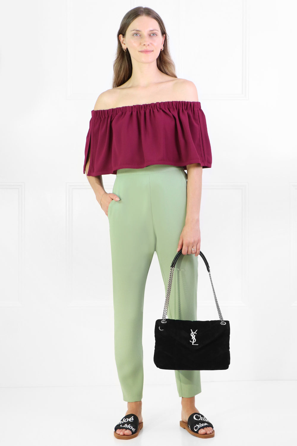 MAISON POI TOPS FLUID OFF-SHOULDER BLOUSE RASPBERRY