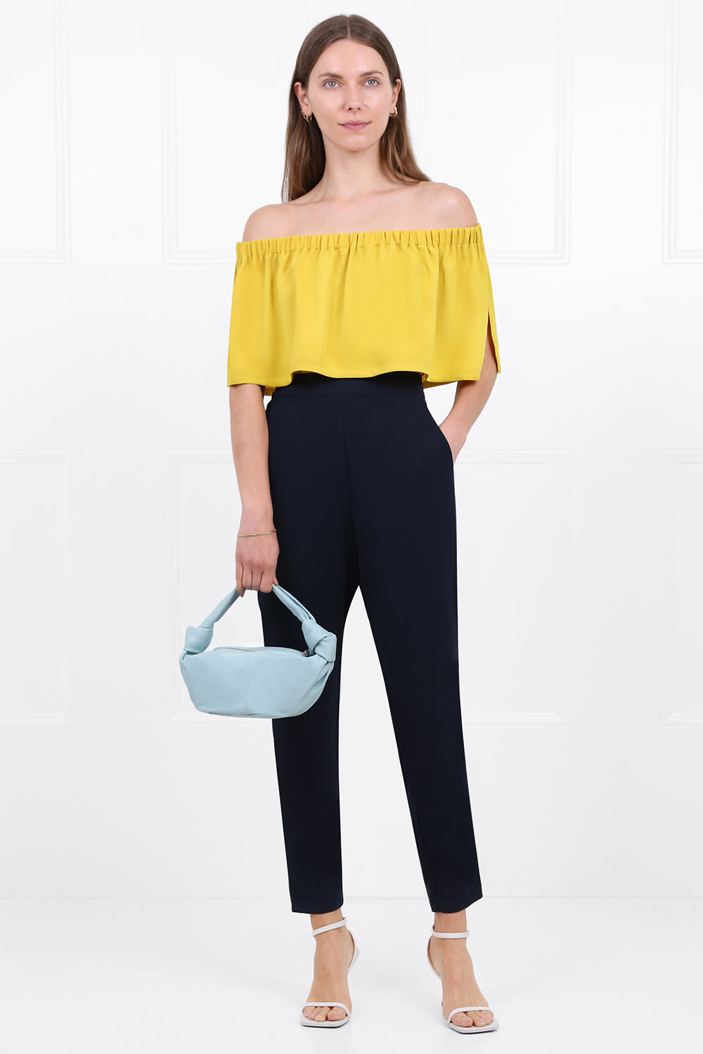 MAISON POI TOPS FLUID OFF-SHOULDER BLOUSE YELLOW