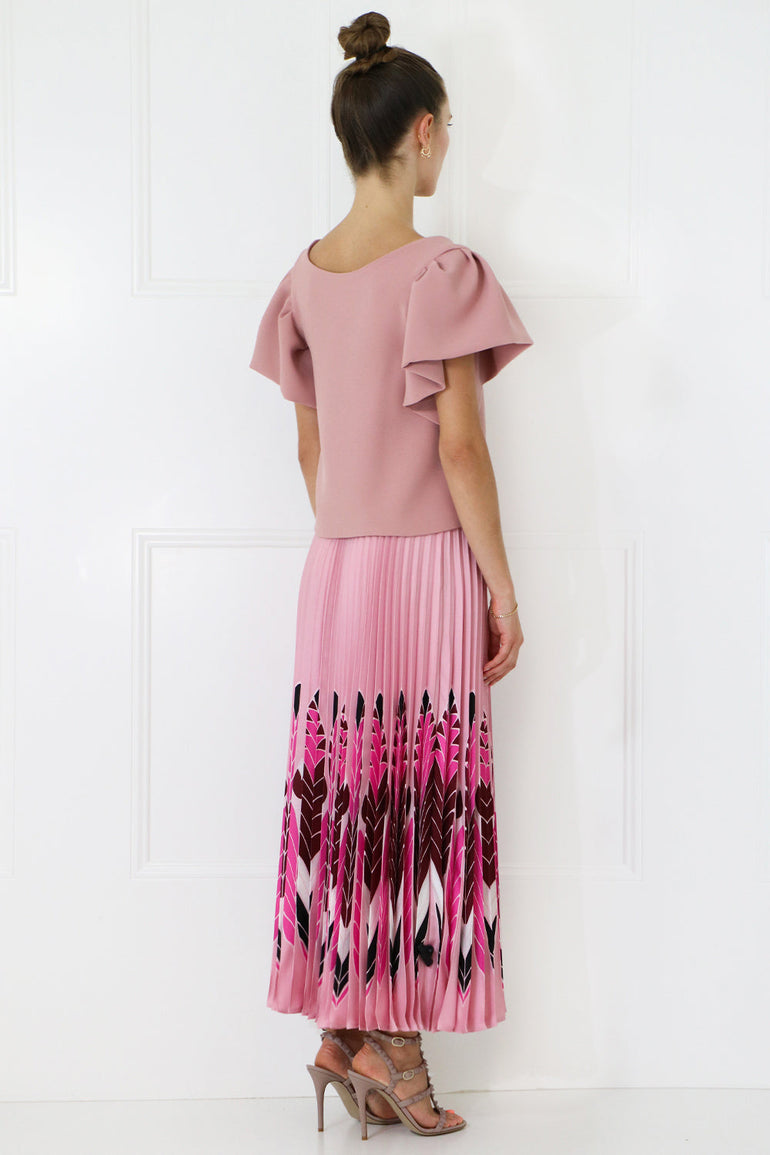 MAISON POI TOPS TISSUE CROP TOP WITH PUFF SLEEVE PINK