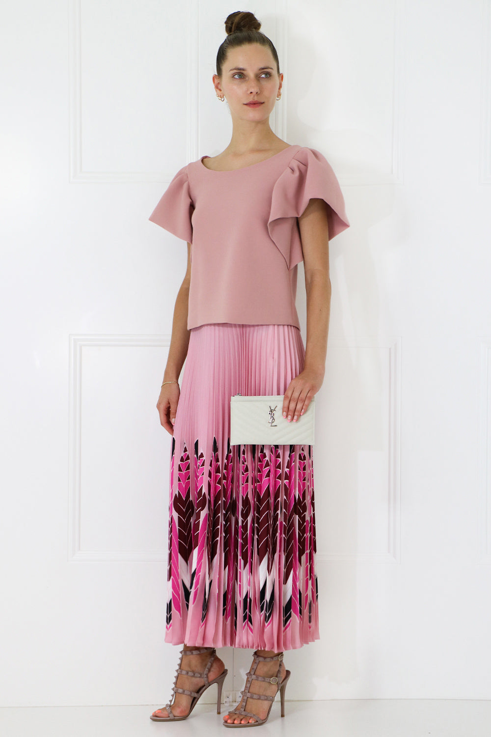 MAISON POI TOPS TISSUE CROP TOP WITH PUFF SLEEVE PINK
