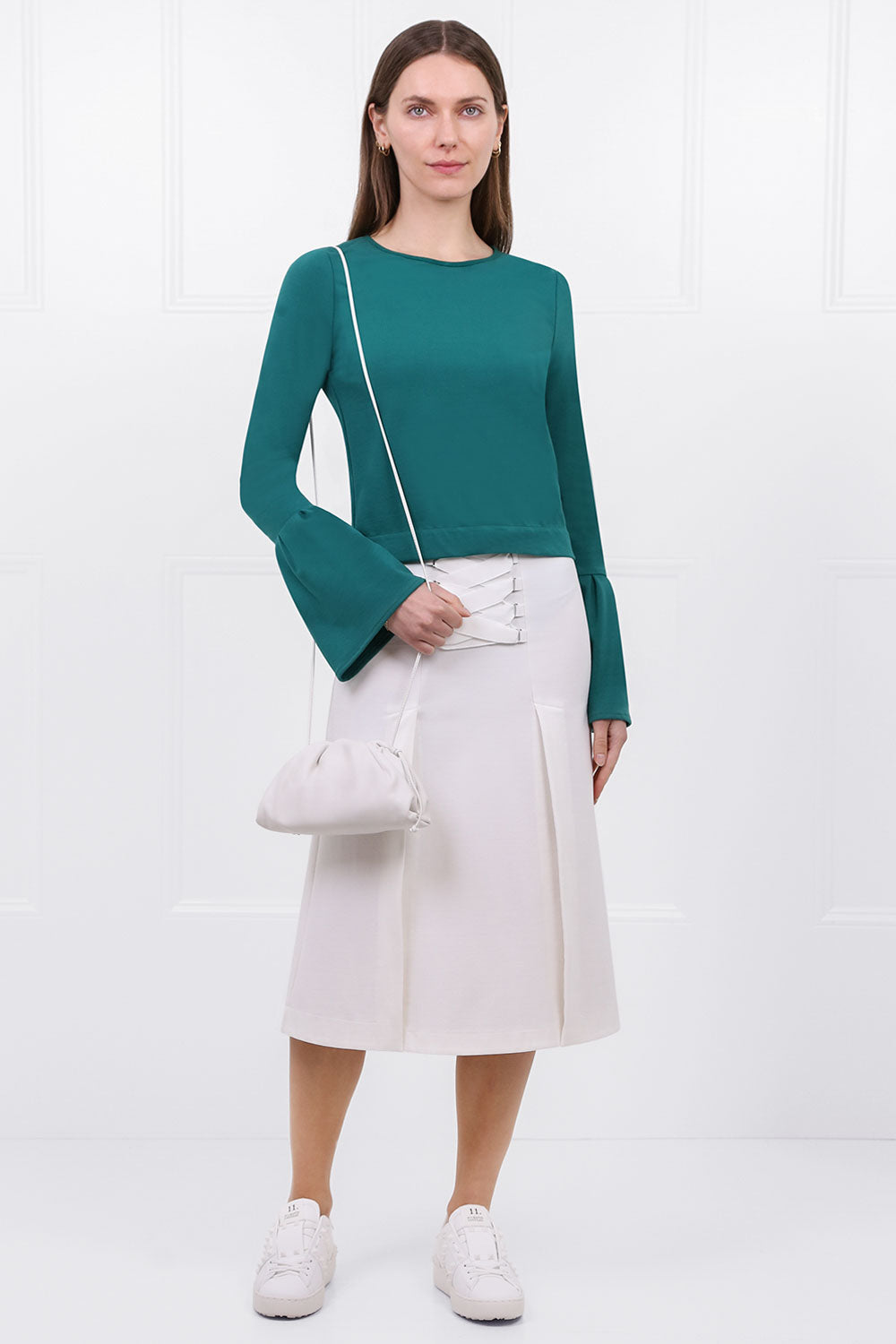 MAISON POI TOPS TOUSJOUR PEPLUM SLEEVE CROP TOP FOREST