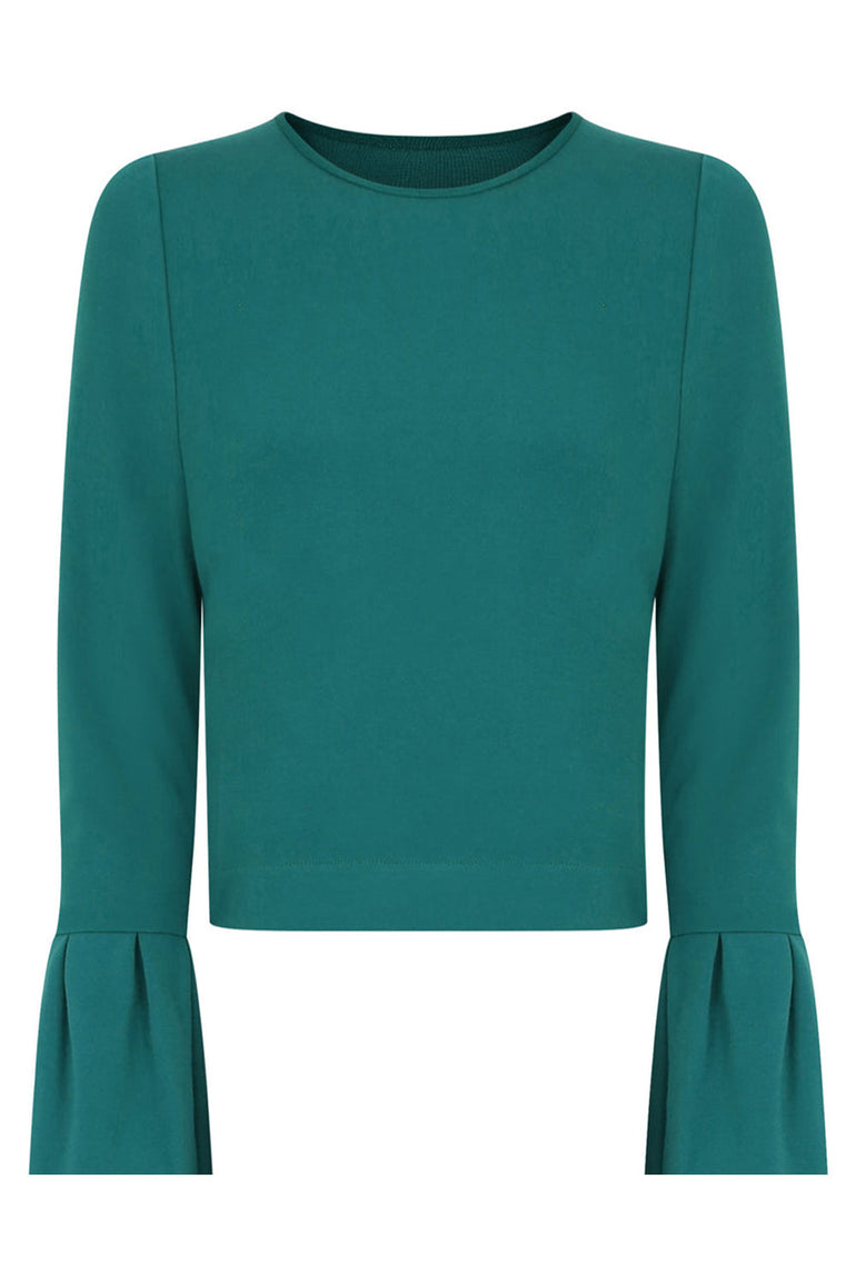 MAISON POI TOPS TOUSJOUR PEPLUM SLEEVE CROP TOP FOREST