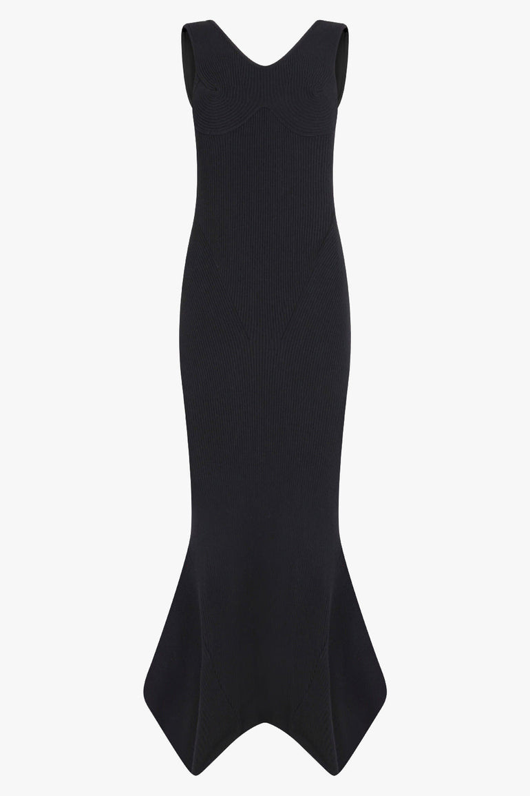 MARINE SERRE RTW Rib Knit Flared Dress | Black