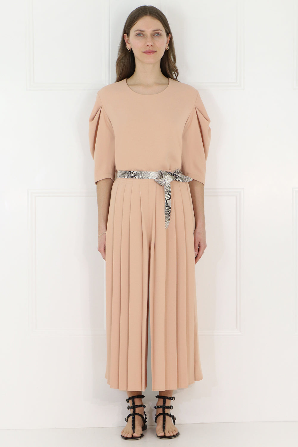 MM6 BY MAISON MARGIELA PANTS CROPPED PLEATED CULOTTES NUDE