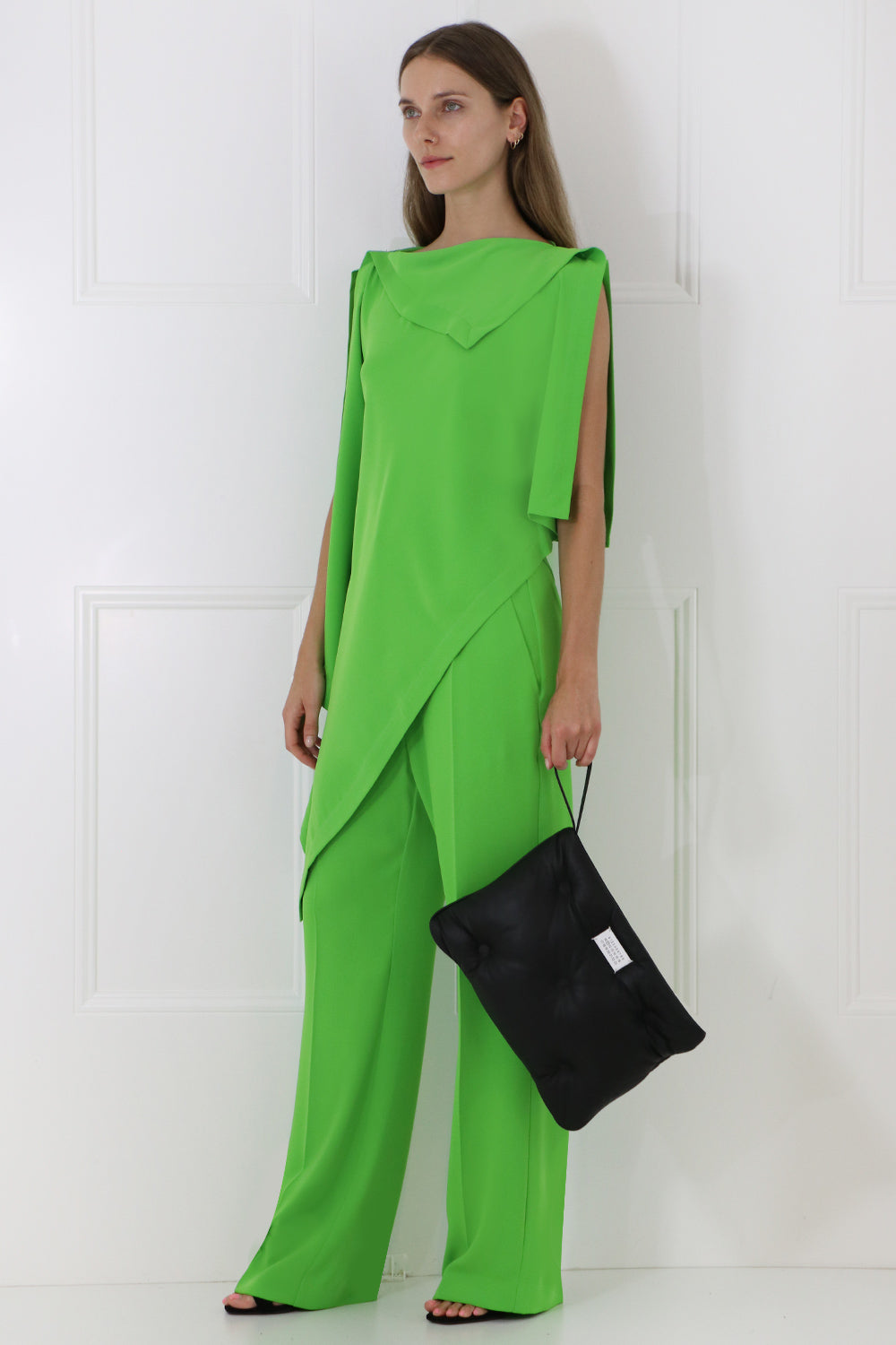 MM6 BY MAISON MARGIELA RTW ASYMMETRIC SCARF BLOUSE S/S APPLE GREEN
