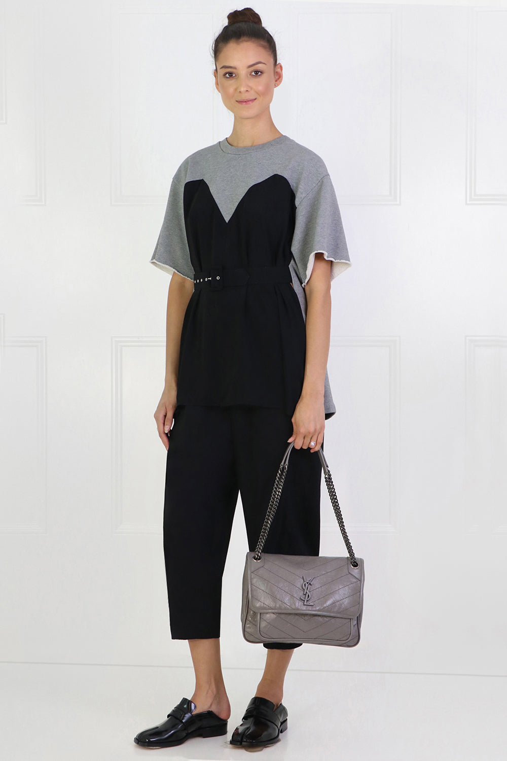 MM6 BY MAISON MARGIELA RTW CONTRAST BODICE TOP S/S GREY/BLACK