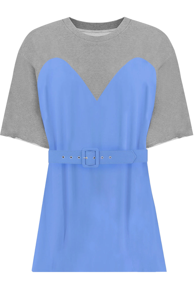 MM6 BY MAISON MARGIELA RTW CONTRAST BODICE TOP S/S GREY/SKY BLUE