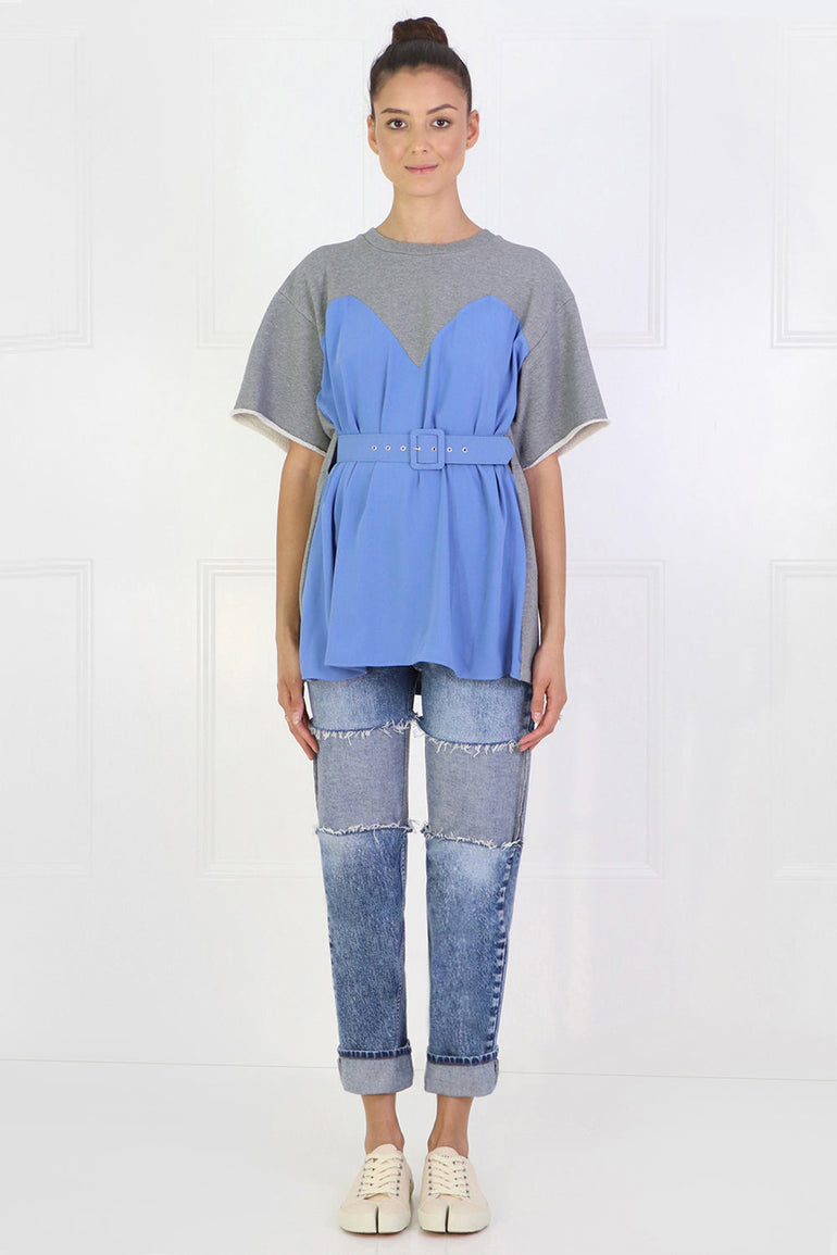 MM6 BY MAISON MARGIELA RTW CONTRAST BODICE TOP S/S GREY/SKY BLUE