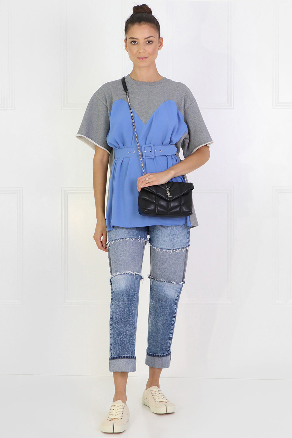 MM6 BY MAISON MARGIELA RTW CONTRAST BODICE TOP S/S GREY/SKY BLUE