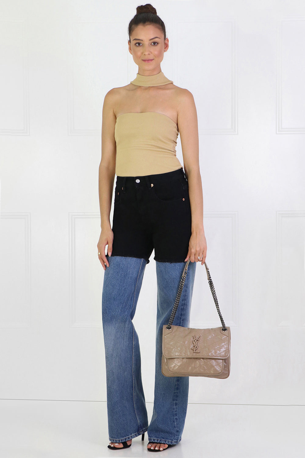 MM6 BY MAISON MARGIELA RTW CONTRAST DENIM PANTS BLUE/BLACK