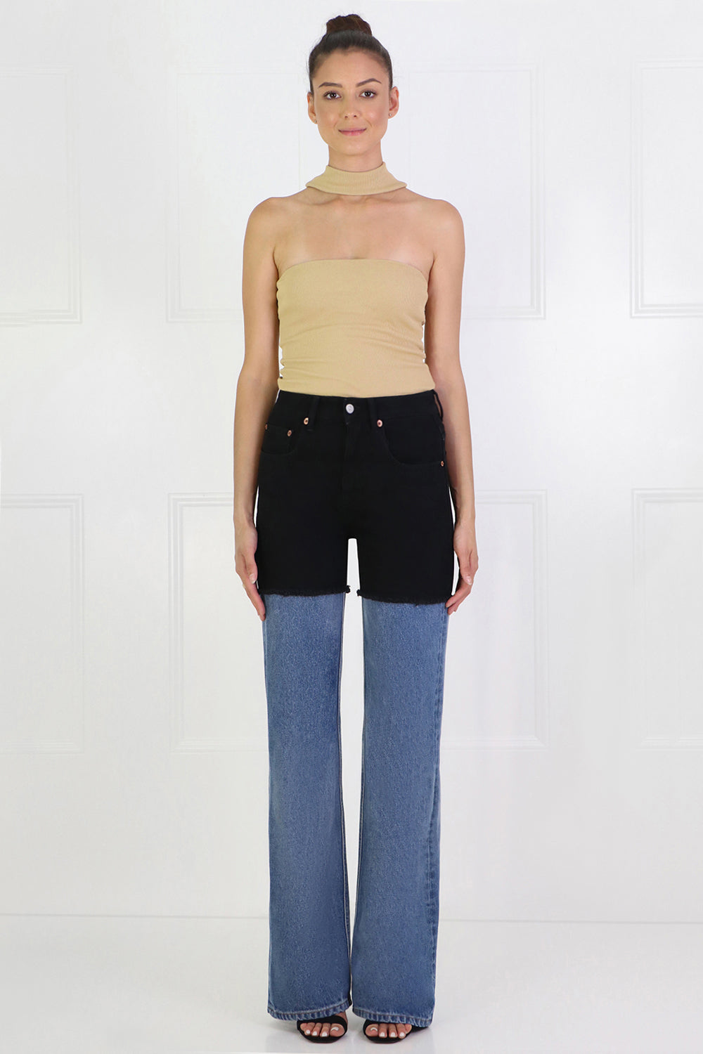MM6 BY MAISON MARGIELA RTW CONTRAST DENIM PANTS BLUE/BLACK