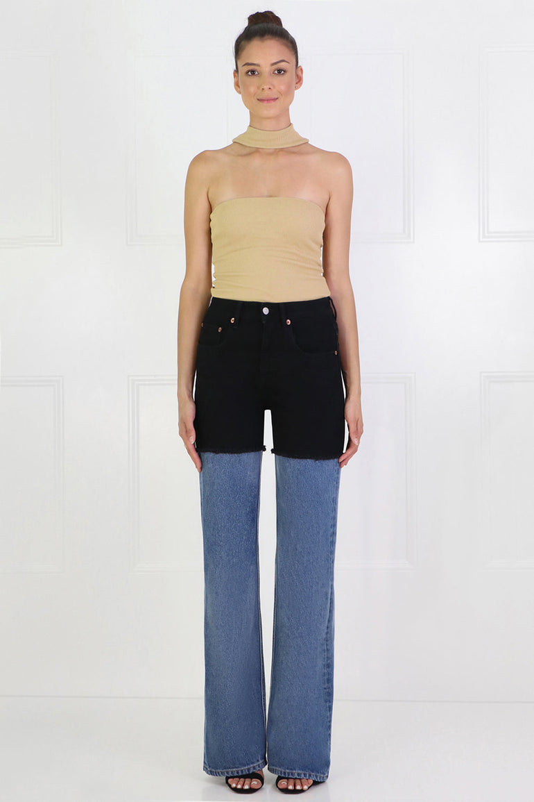 MM6 BY MAISON MARGIELA RTW CONTRAST DENIM PANTS BLUE/BLACK