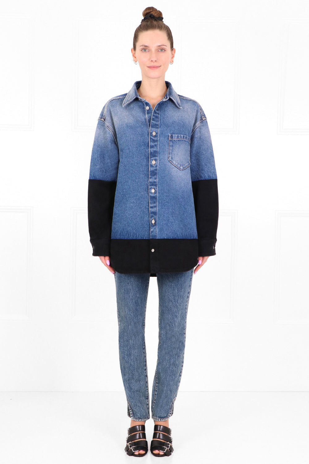 MM6 BY MAISON MARGIELA RTW CONTRAST DENIM SHIRT BLUE/BLACK
