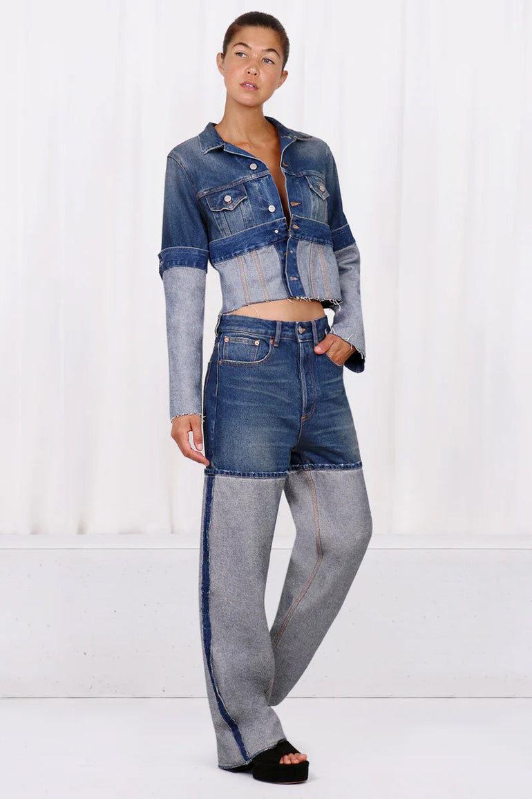 MM6 BY MAISON MARGIELA RTW CROP INSIDE-OUT DENIM JACKET | MEDIUM BLUE