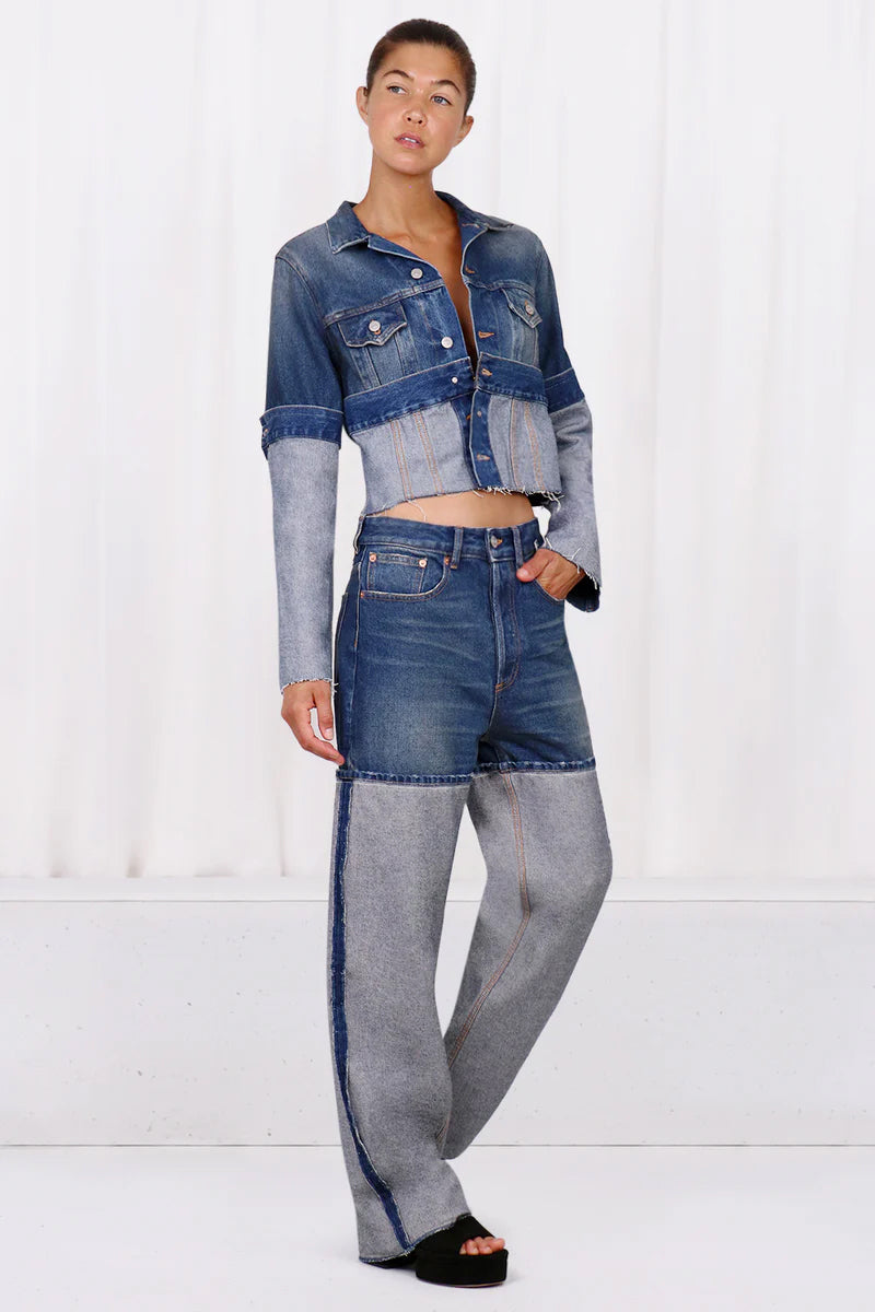 MM6 BY MAISON MARGIELA RTW CROP INSIDE-OUT DENIM JACKET | MEDIUM BLUE