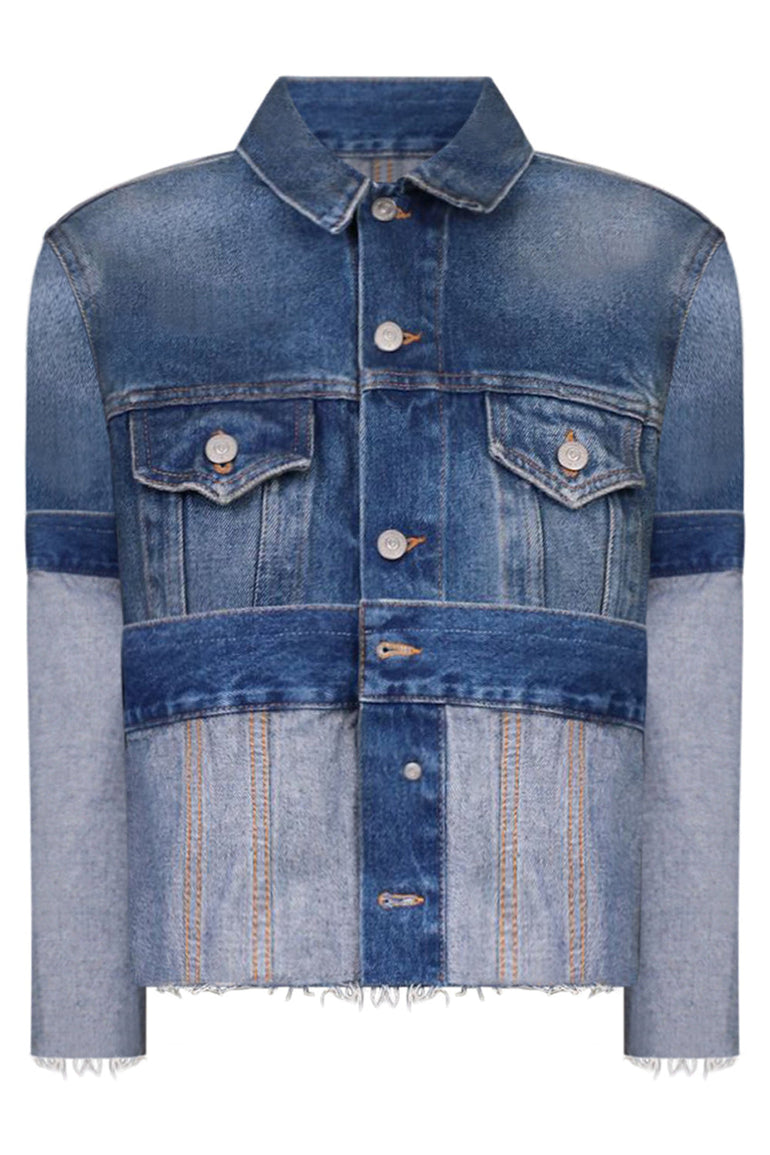 MM6 BY MAISON MARGIELA RTW CROP INSIDE-OUT DENIM JACKET | MEDIUM BLUE