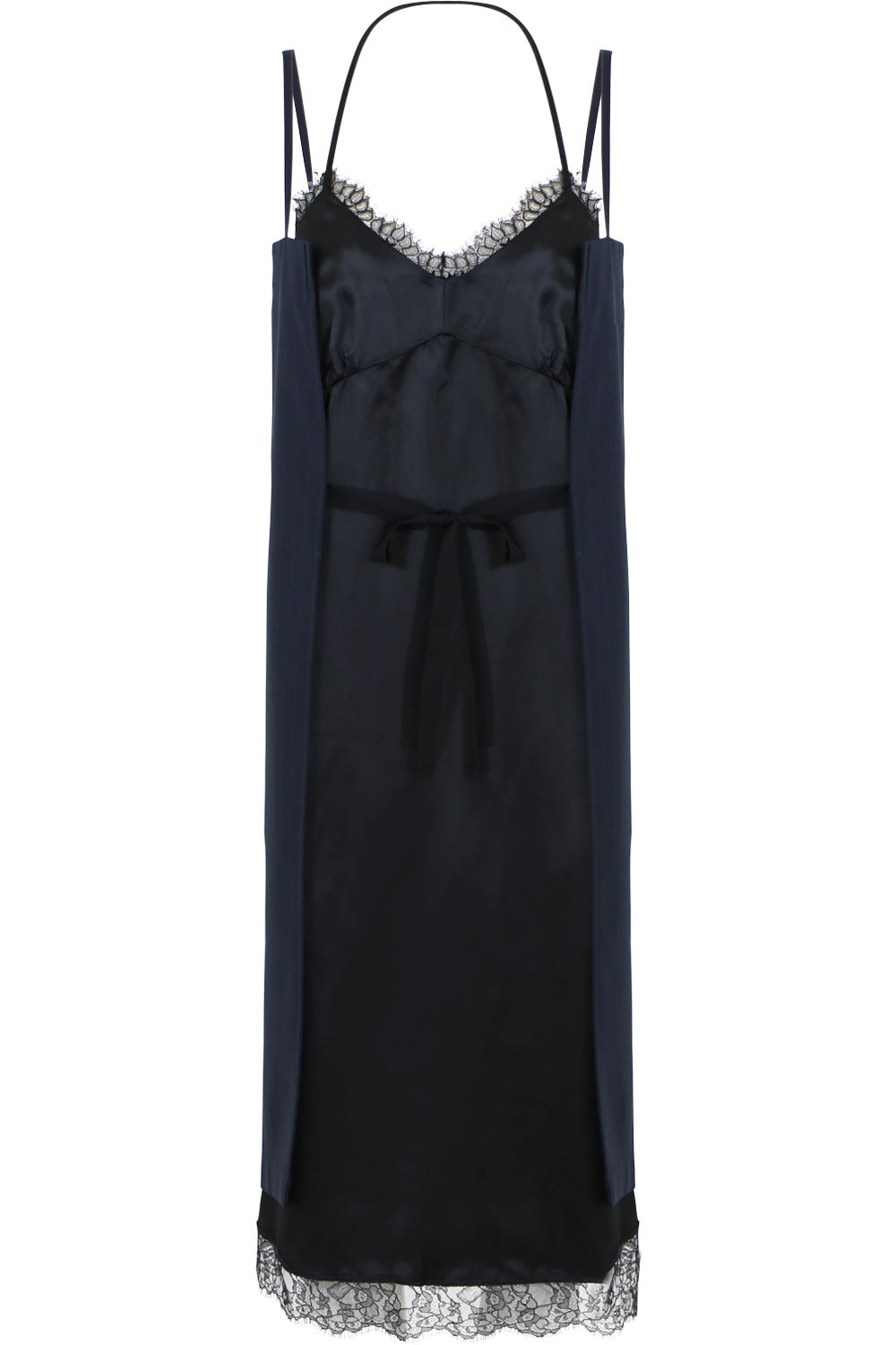 MM6 BY MAISON MARGIELA RTW DOUBLE LAYER PINSTRIPE DRESS BLUE/BLACK