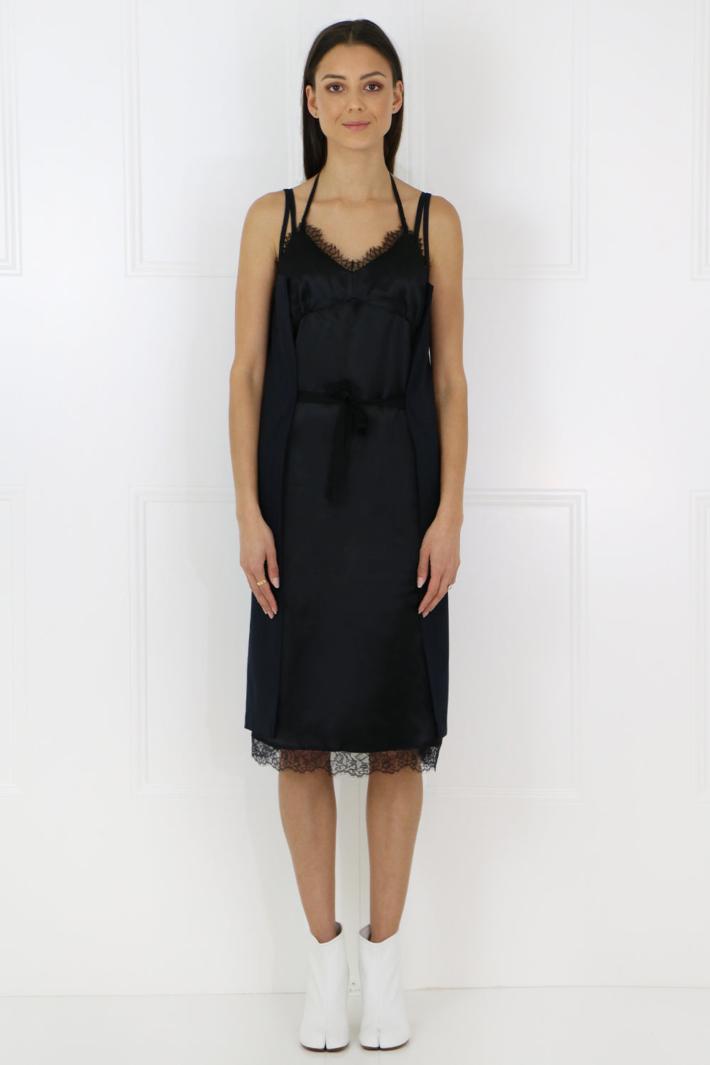 MM6 BY MAISON MARGIELA RTW DOUBLE LAYER PINSTRIPE DRESS BLUE/BLACK