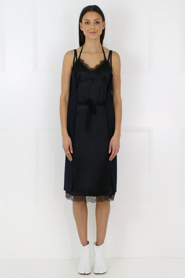 MM6 BY MAISON MARGIELA RTW DOUBLE LAYER PINSTRIPE DRESS BLUE/BLACK