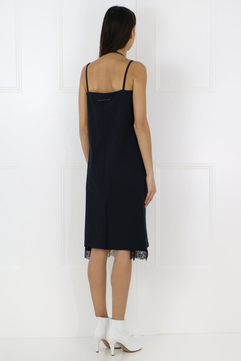 MM6 BY MAISON MARGIELA RTW DOUBLE LAYER PINSTRIPE DRESS BLUE/BLACK