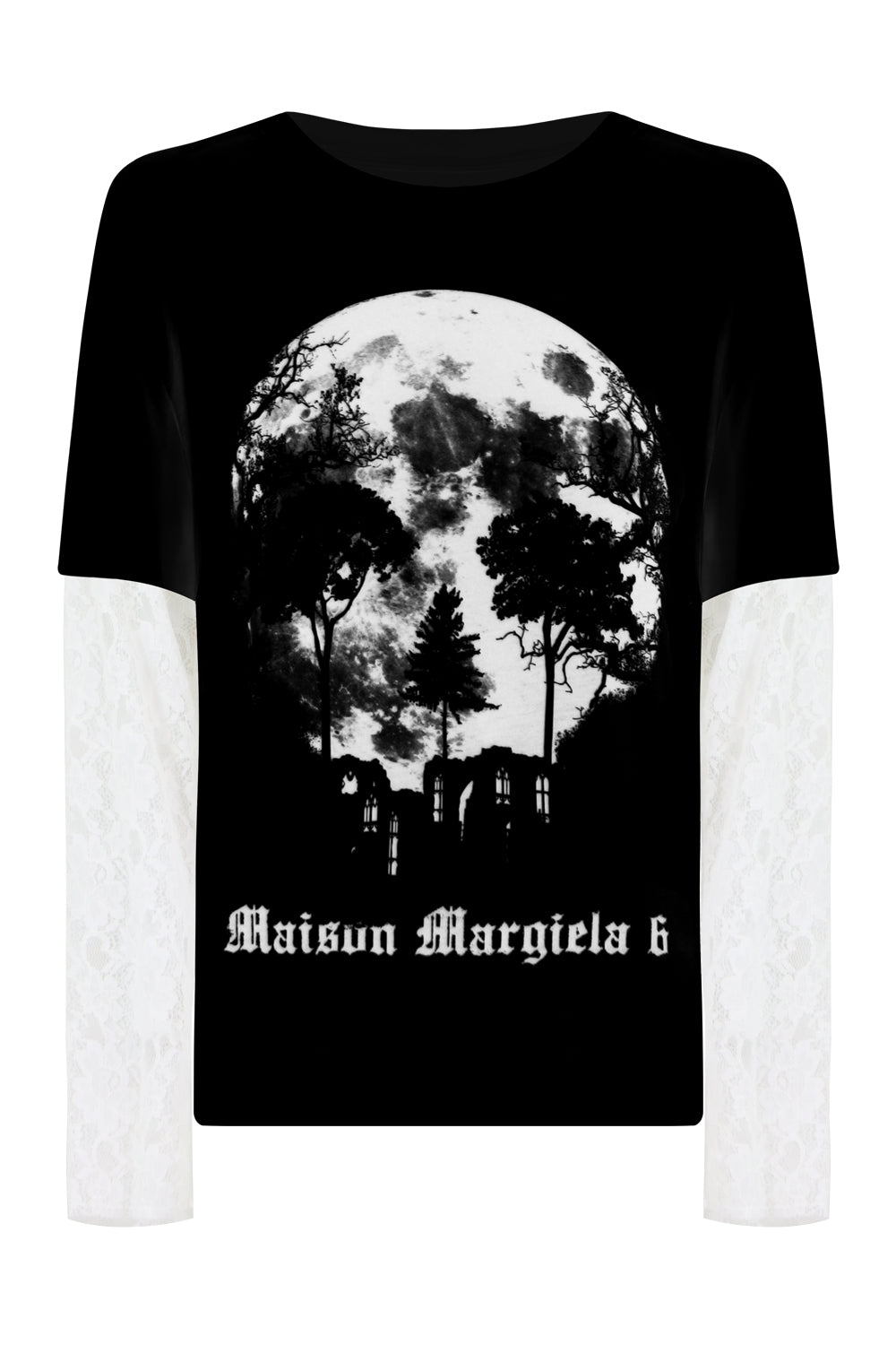 MM6 BY MAISON MARGIELA RTW GRAPHIC L/S T-SHIRT WITH LACE SLEEVES BLACK